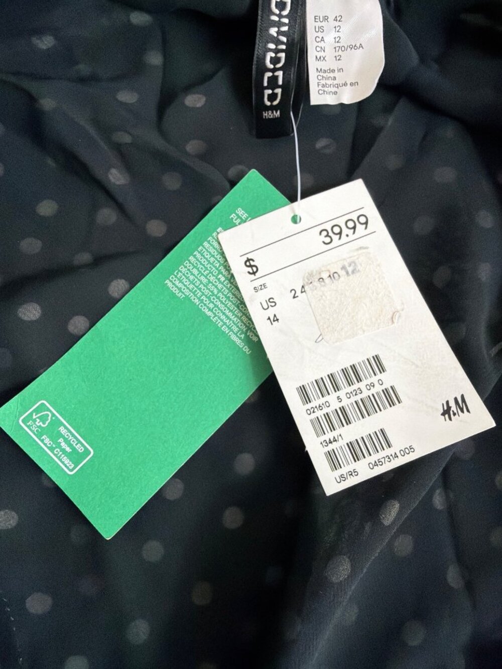 H&M Polka Dot Ruffle Wrap Dress Sheer Sleeve NWT Size US 12 - Picture 6 of 16